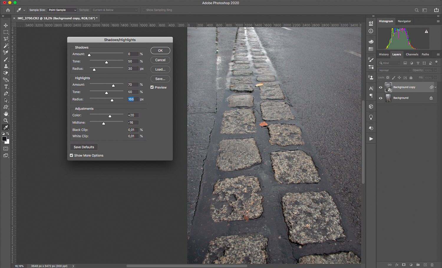 How to remove glare using shadows/highlights