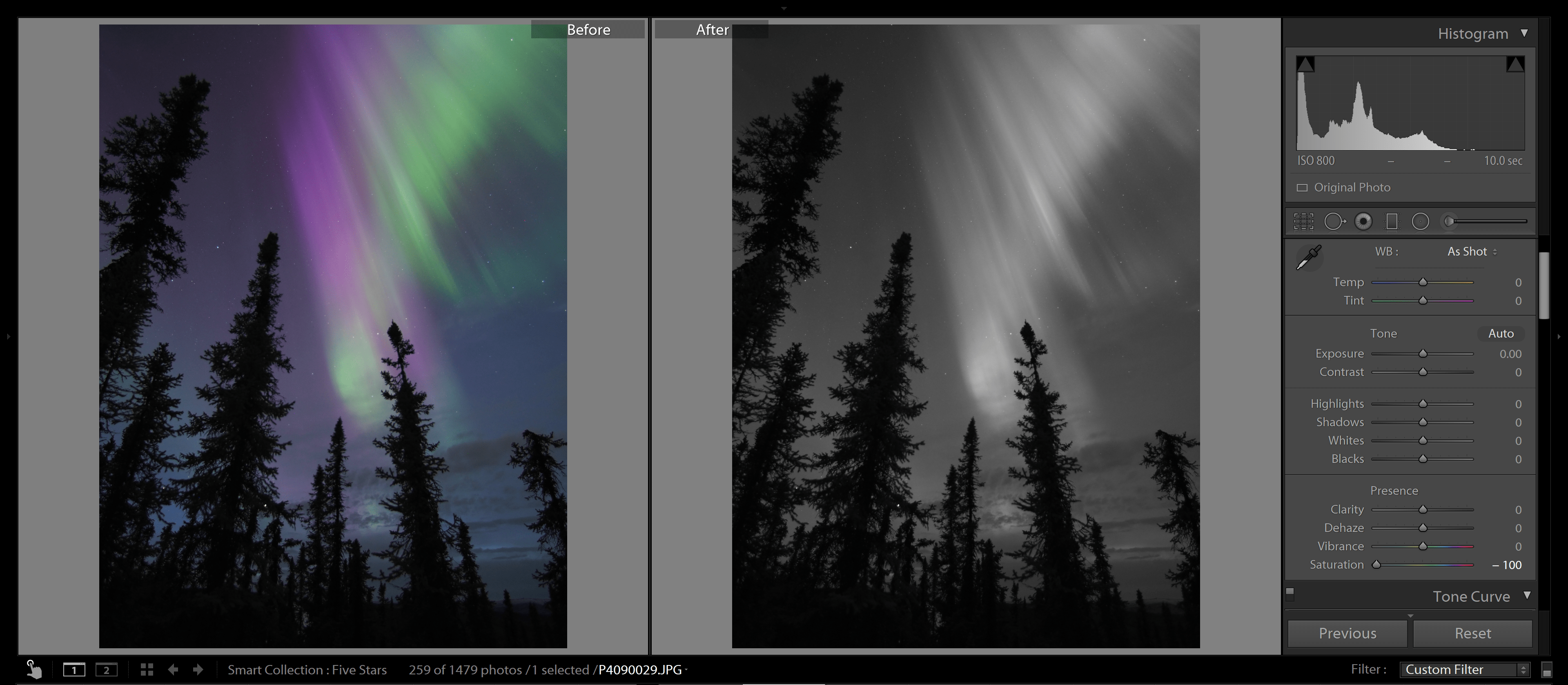 How to edit the aurora in Lightroom