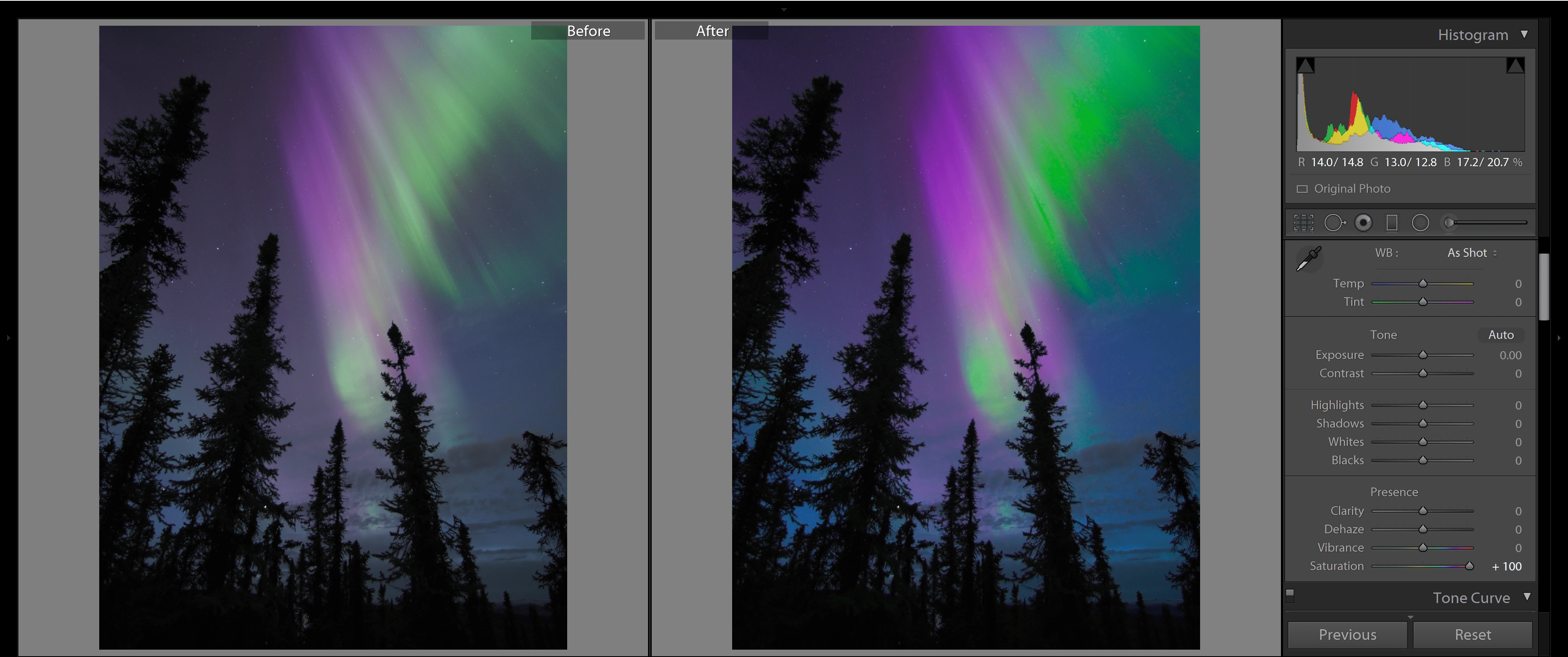 How to edit the aurora in Lightroom