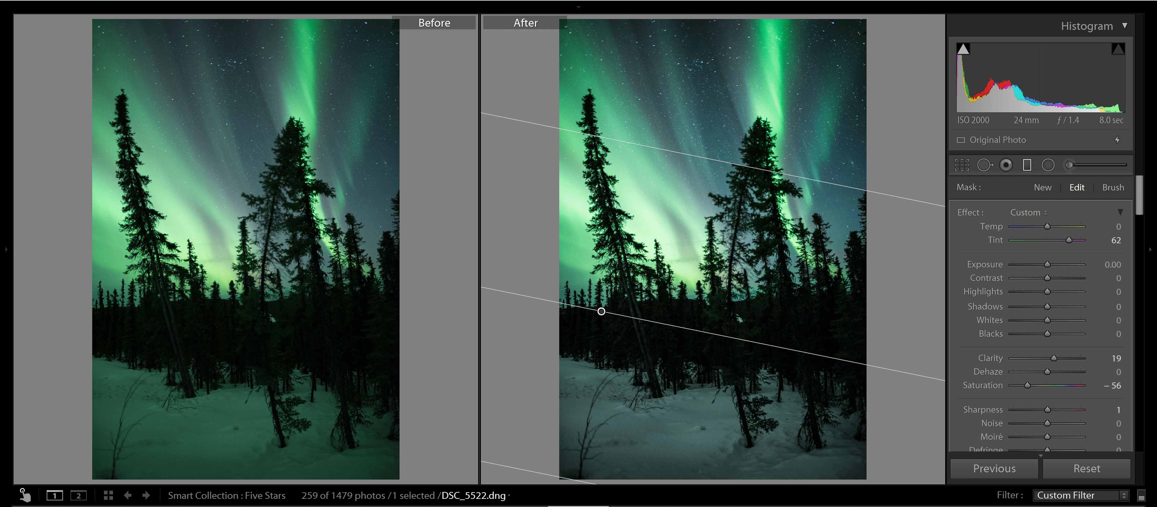 How to edit the aurora in Lightroom